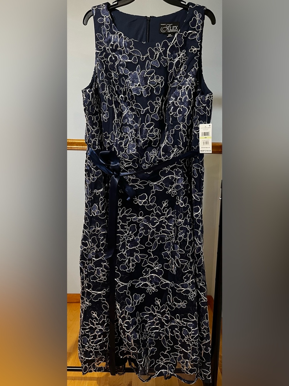 Alex Evenings Embroidered Tie-Waist Sleeveless Dress, NWT 18W